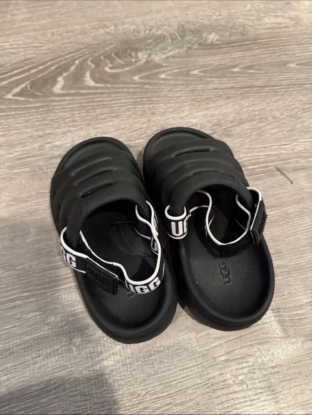 UGG Kids Black Padded Slide Sandals with Branded Heel Strap